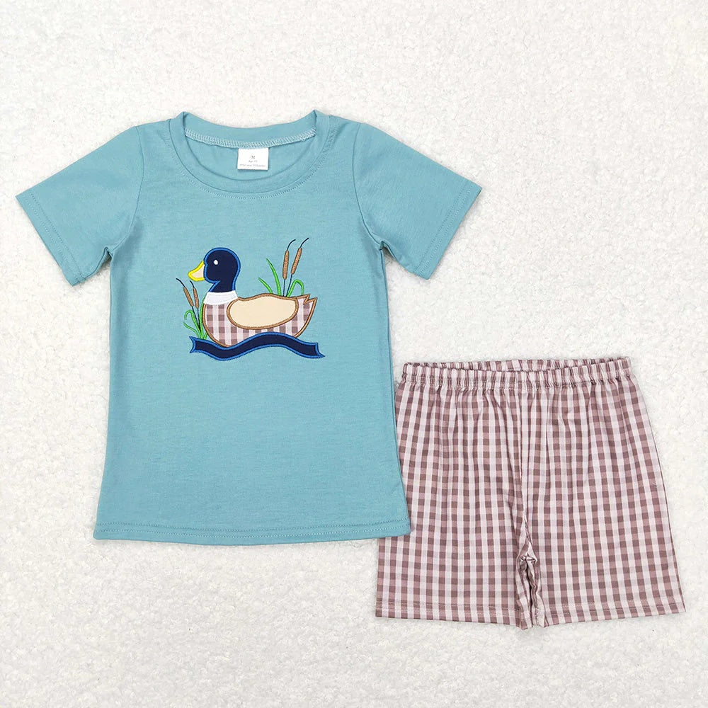 Sibling Baby Boys Embroidery Mallard Duck Top Short  Sets Rompers