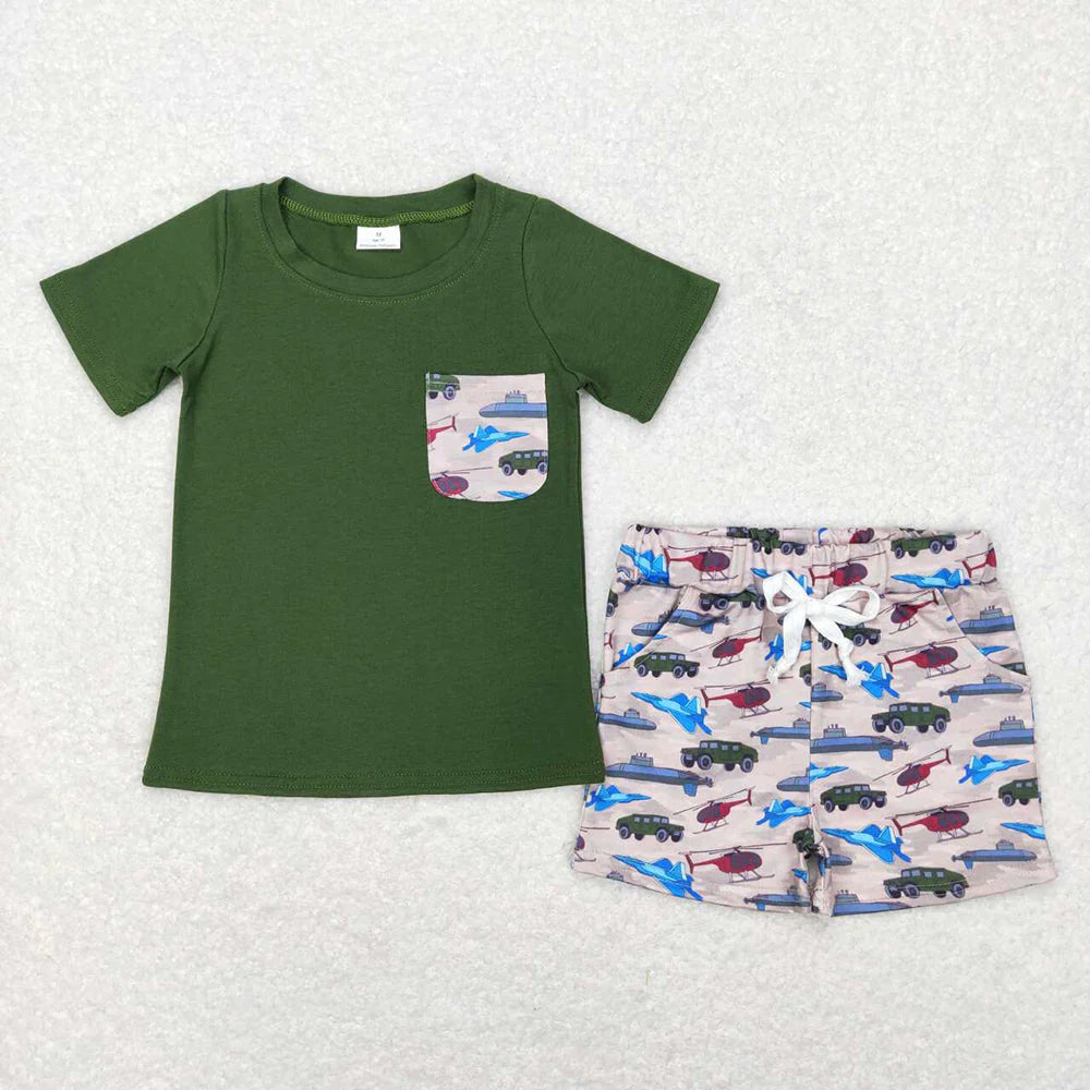 Sibling Baby Boys Short Sleeve Cars Pockets Top Shorts Clothes Sets