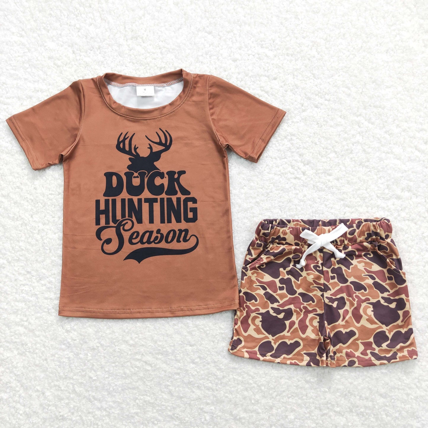 Sibling Baby Boys Short Sleeve Dogs Ducks Fishing Print Top Shorts Hunting Clothes Sets