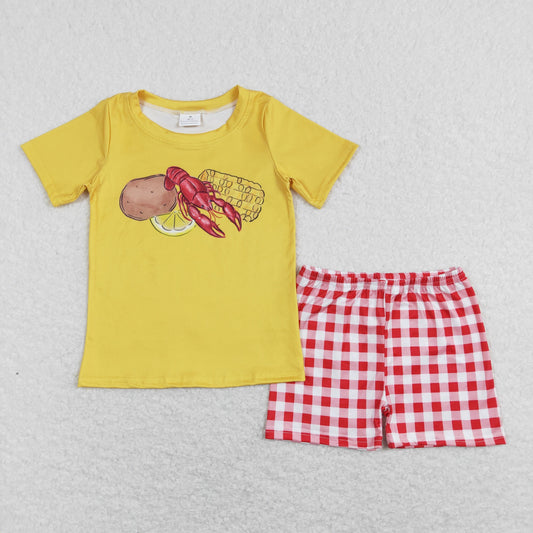 Sibling Baby Boys Girls Crayfishes Top Checked Shorts Clothes Set Rompers