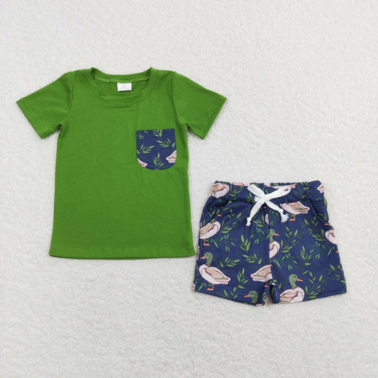 Sibling Baby Boys Short Sleeve Dogs Ducks Fishing Pocket Top Shorts Hunting Clothes Sets