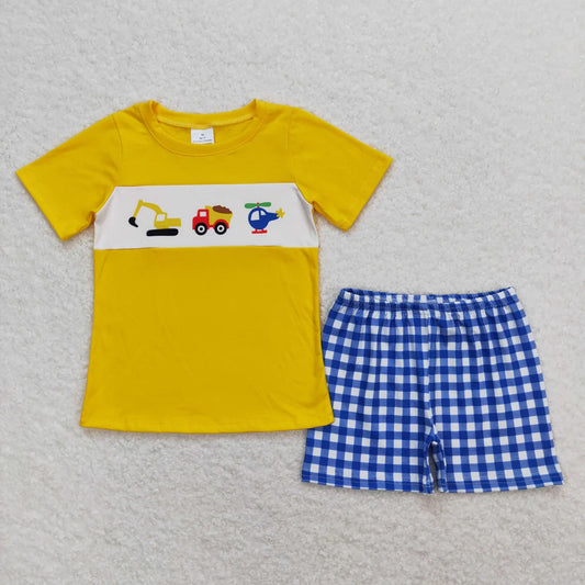 Sibling Baby Boys Embroidery Cars Planes Top Pockets Short Clothes Sets 3-6M to 7-8T