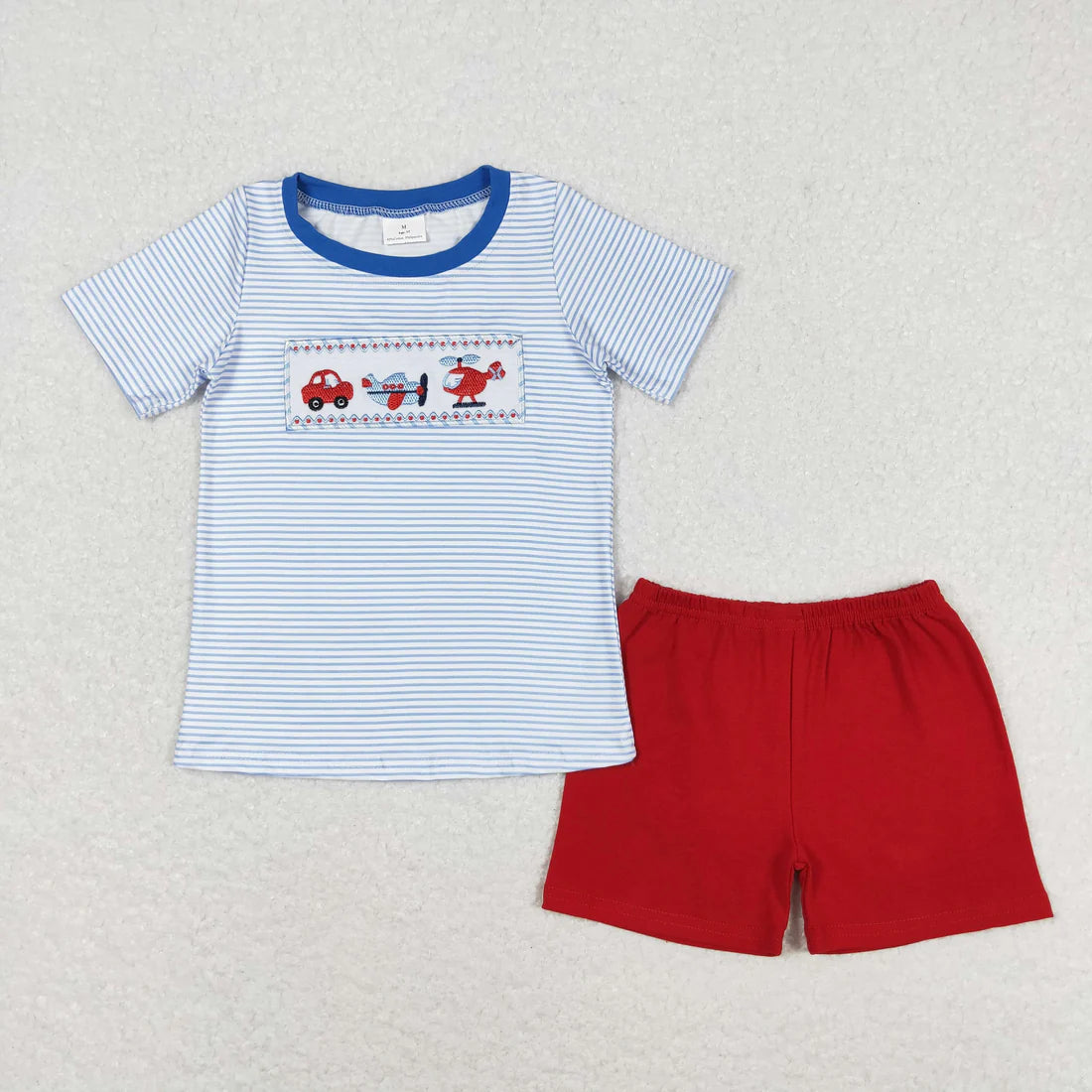 Sibling Baby Boys Embroidery Cars Planes Top Pockets Short Clothes Sets 3-6M to 7-8T