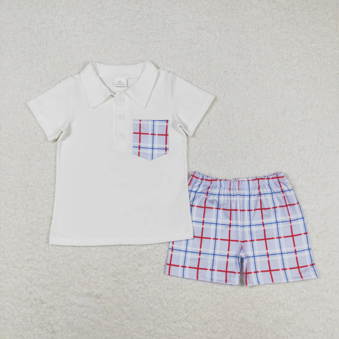 Sibling Baby Boys Stripe Plaid Pocket Button Polo Shirts Pockets Short Clothes Set