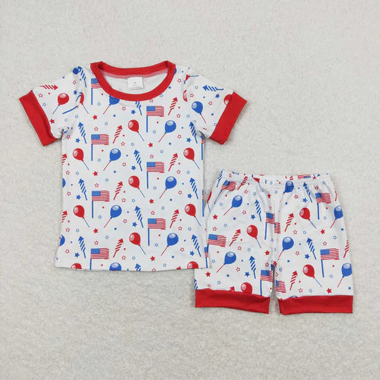 Sibling Boys Baby Girls 4th Of July Flags Balloons Kids Outfits Sets