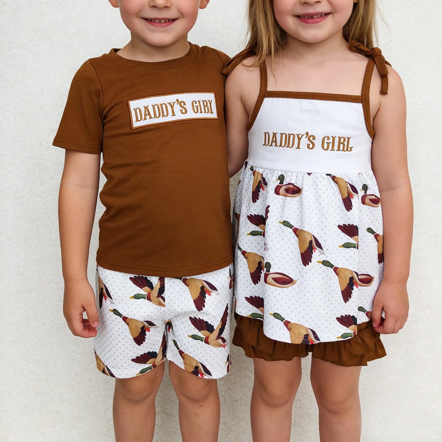 Daddy's Girl & Boy Mallard Duck Print Matching Outfit Set For Sibling