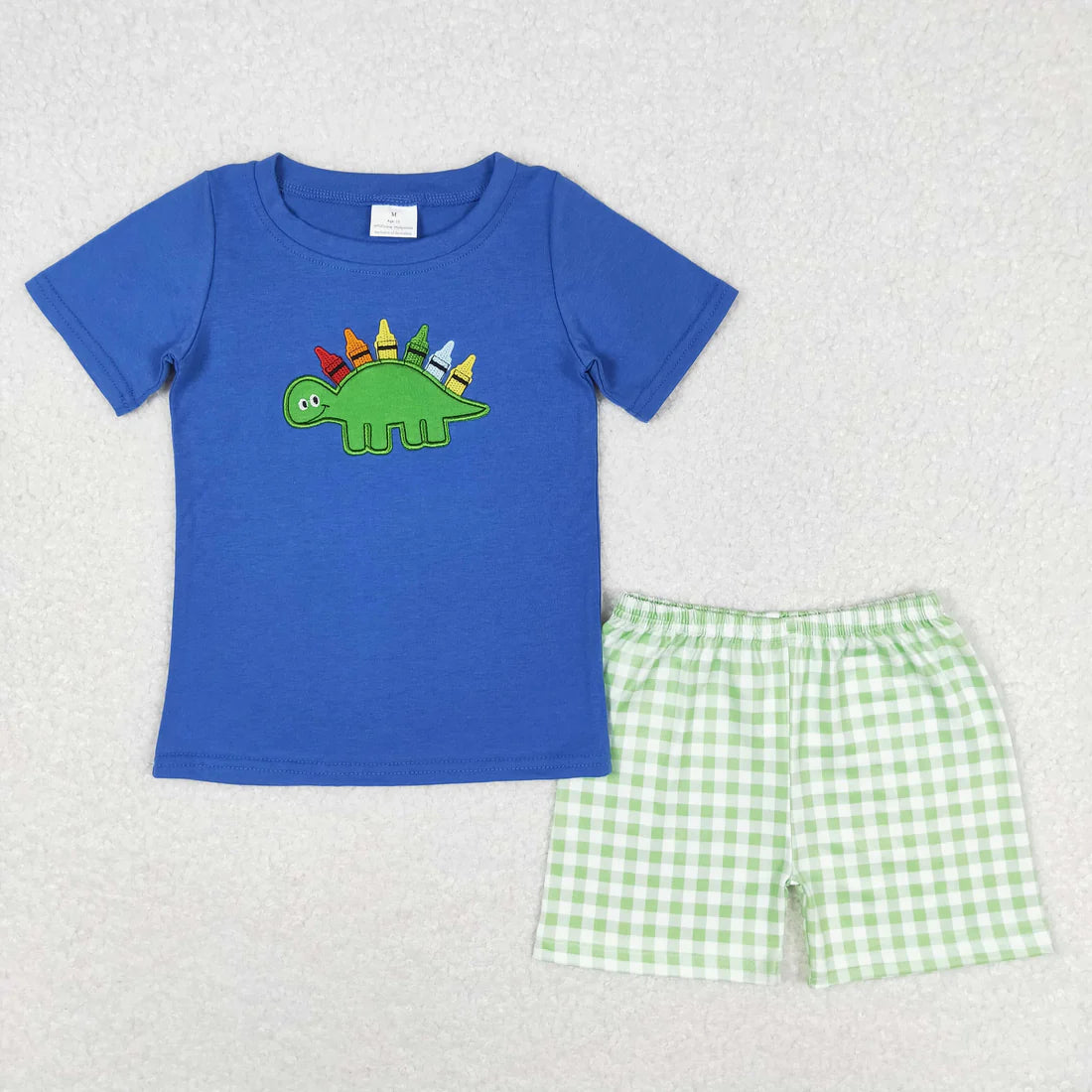 Sibling Baby Boys Back To School Embroidery Dinosaurs Summer Shorts Sets
