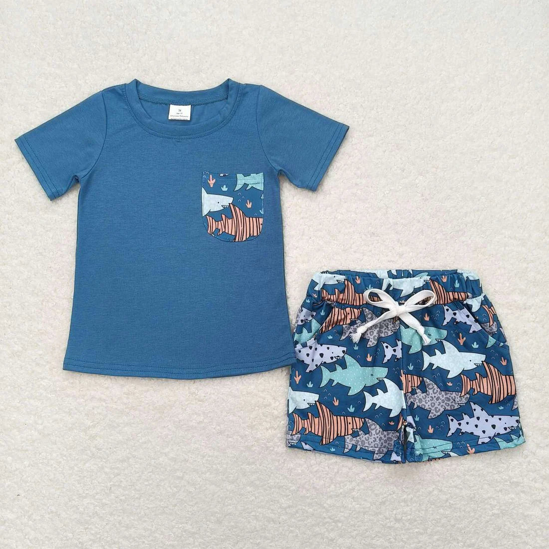 Sibling Baby Boys Short Sleeve Shirt Top Pockets Short Sea World Clothes Sets
