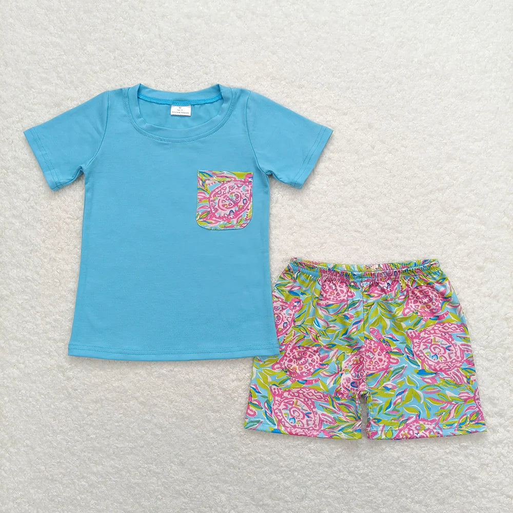 Sibling Baby Boys Pocket Tee Shirts Tops Sea Shorts Outfits