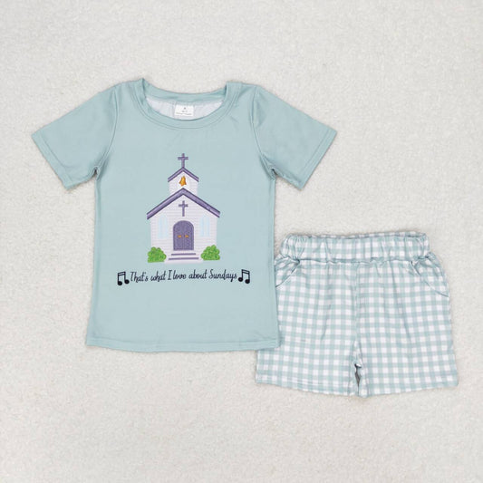 BSSO0858 Shurch Sunday Top Plaid Shorts Boys Summer Clothes Set