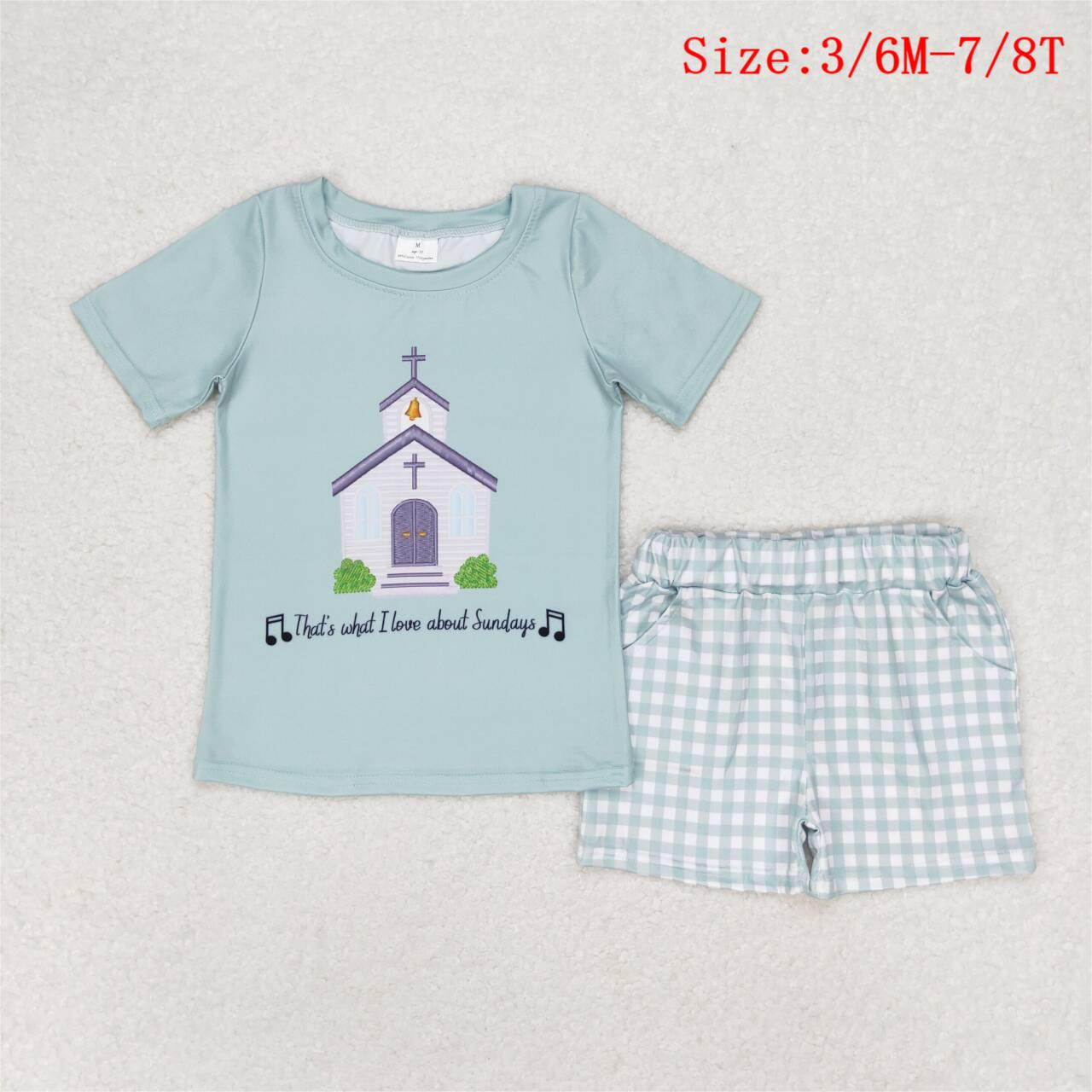 BSSO0858 Shurch Sunday Top Plaid Shorts Boys Summer Clothes Set