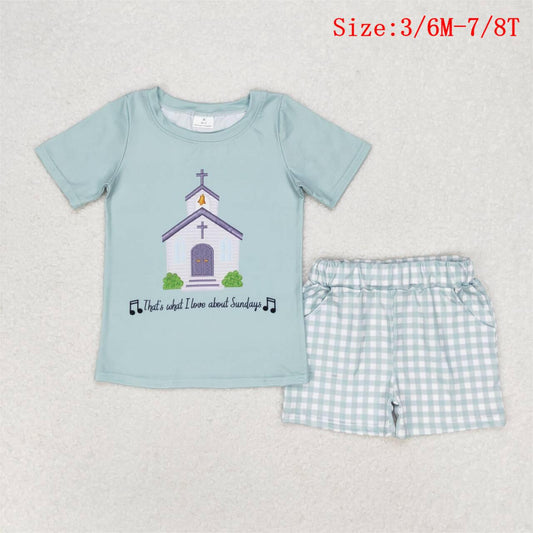 BSSO0858 Shurch Sunday Top Plaid Shorts Boys Summer Clothes Set
