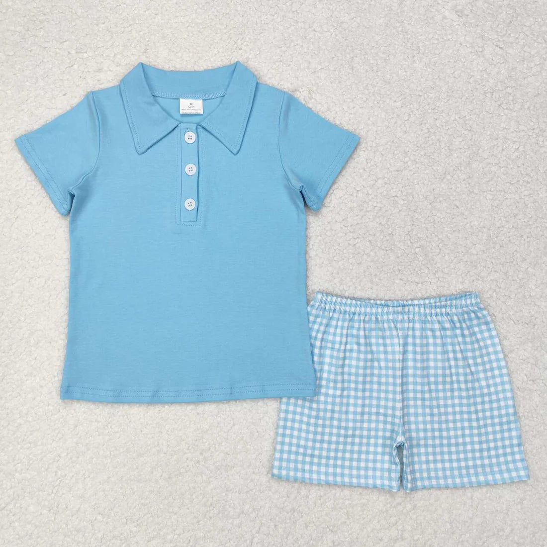 Sibling Baby Boys Stripe Plaid Pocket Button Polo Shirts Pockets Short Clothes Set
