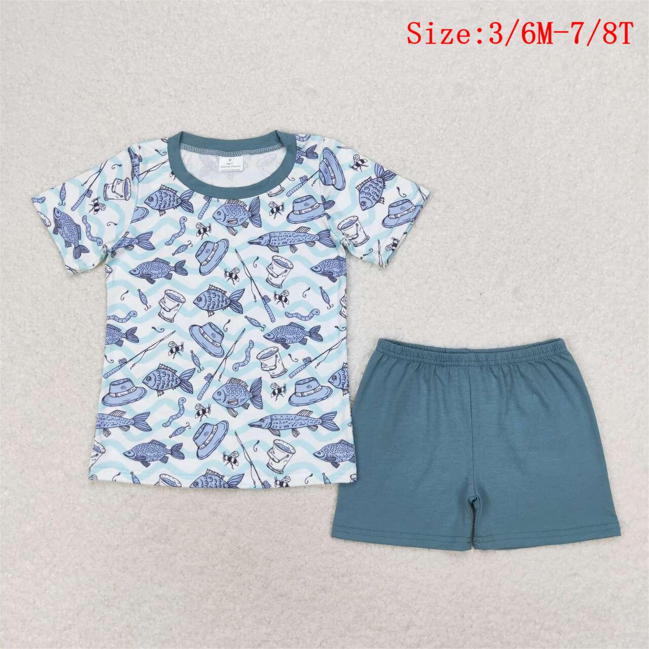 BSSO0994 Fishing Top Blue Shorts Boys Summer Clothes Set