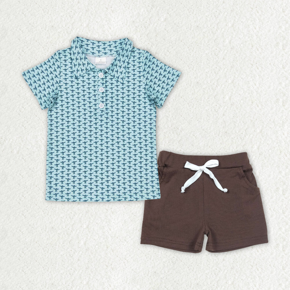 Sibling Baby Boys Deer Ducks Camo Button Polo Shirts Pockets Shorts Hunting Clothes Set