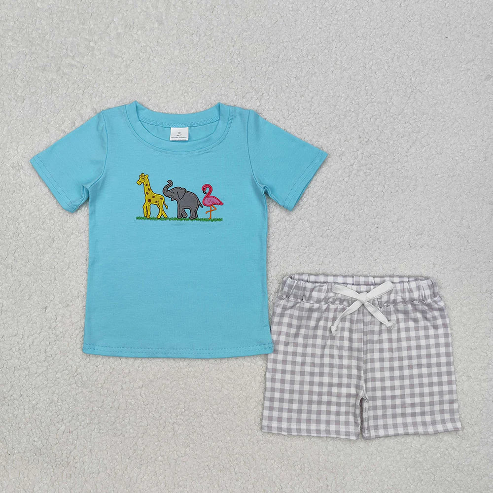 Baby Boys Giraffe Elephant Flamingo Shirts Shorts Clothes Sets