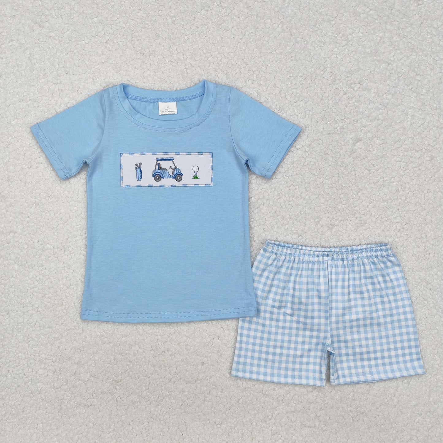 Summer Sibling Toddler Girls Embroidery Golf Car Shorts Outfit