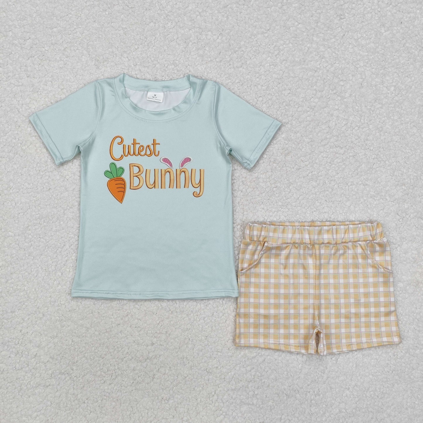 BSSO1073 Cutest Bunny Carrot Top Plaid Shorts Boys Easter Clothes Set