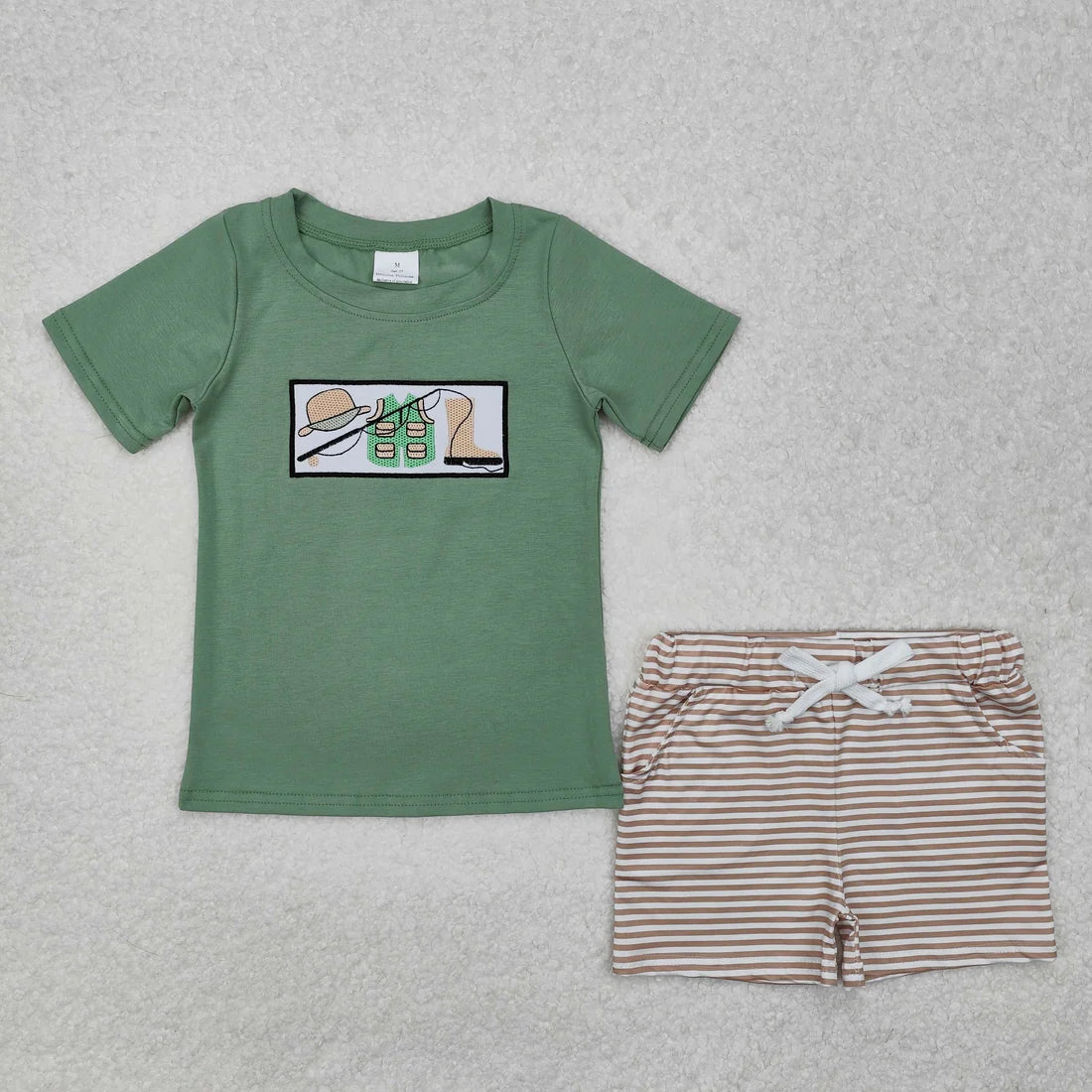 Sibling Baby Boys Embroidery Fishing Top Shorts Hunting Clothes Sets