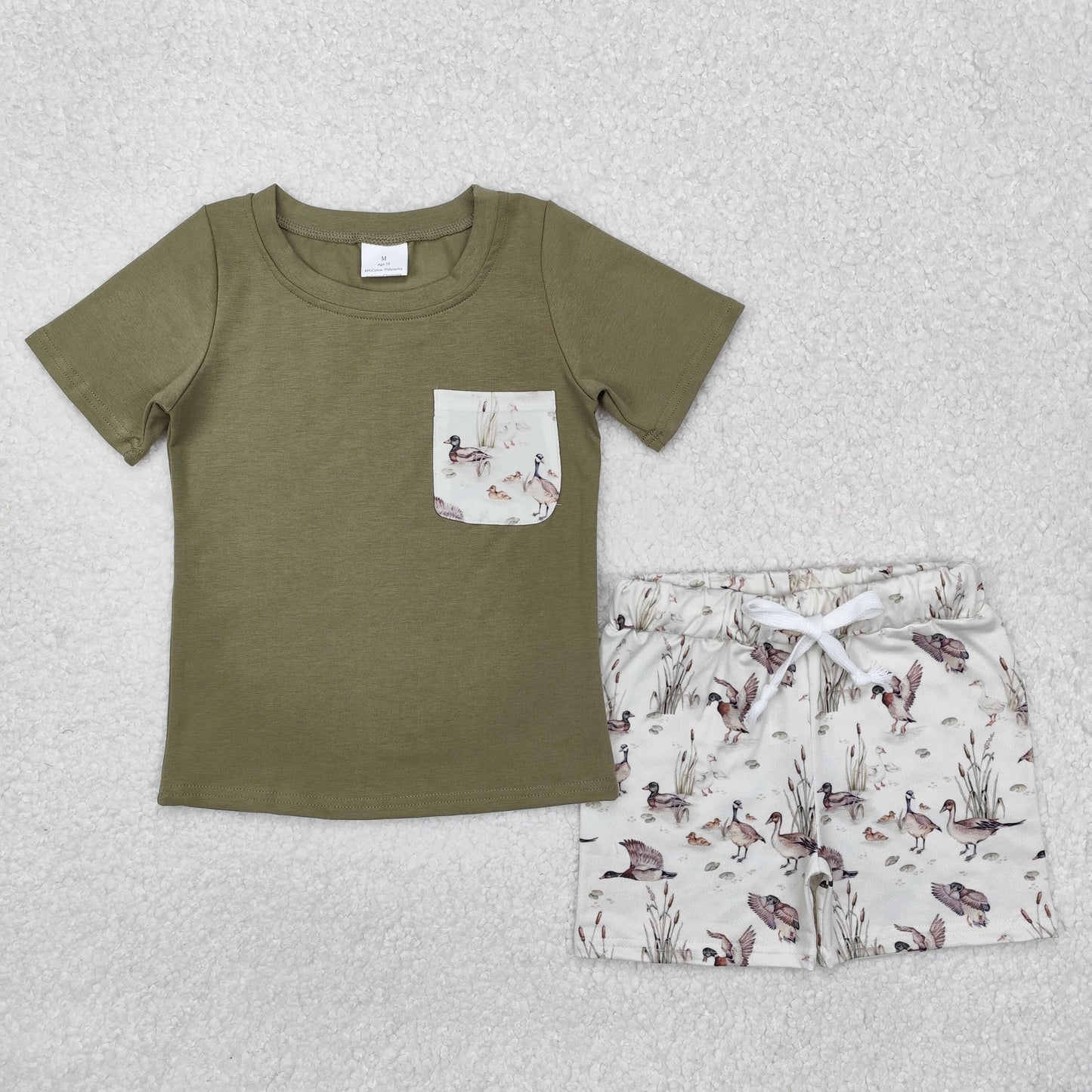 Sibling Baby Boys Short Sleeve Dogs Ducks Fishing Pocket Top Shorts Hunting Clothes Sets