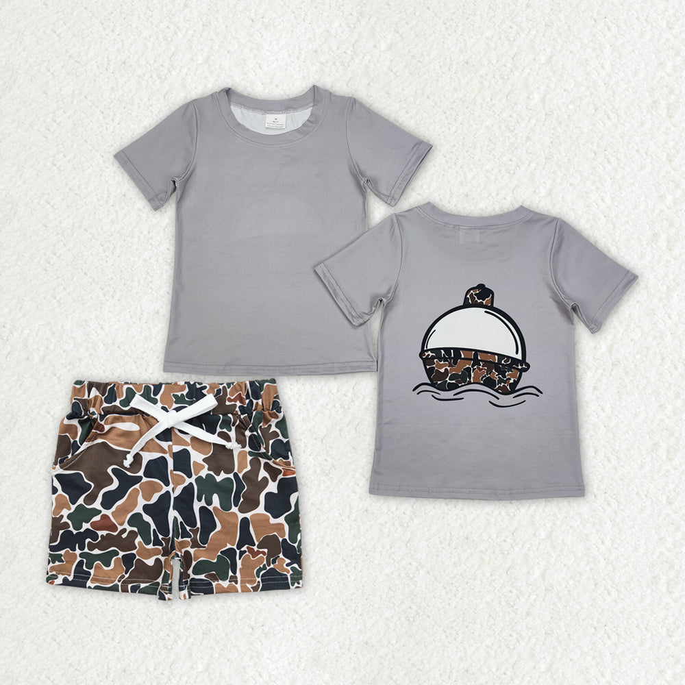 Sibling Baby Boys Short Sleeve Back Ducks Dogs Fishing Top Pockets Shorts Hunting Clothes Sets