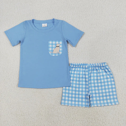 Baby Boys Blue Dog Pocket Shirt Shorts Clothes Sets