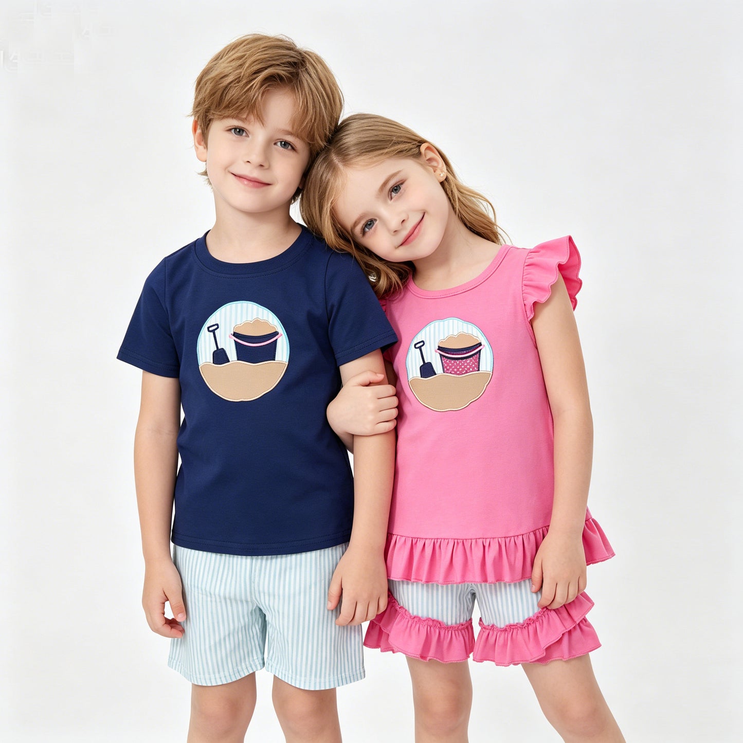 Sibling Embroidery Baby Girls Boys Beach Summer Outfits Clothes Sets