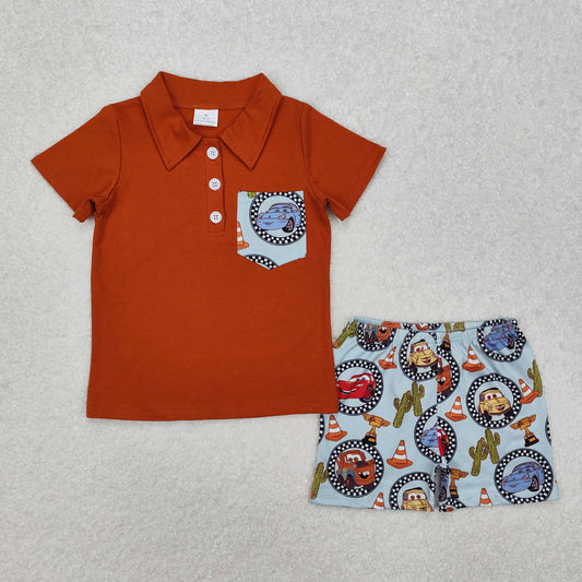 Sibling Baby Boys Ducks Fishing Print Button Polo Shirts Pockets Short Western Set