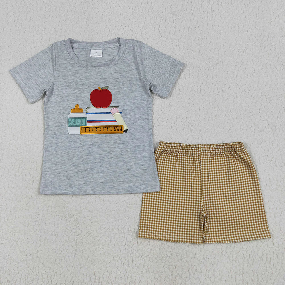 Sibling Embroidery Baby Girls Boys Apple Back To School Books Outfits