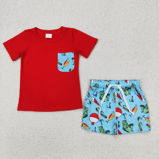 Sibling Baby Boys Summer Short Sleeve Pocket T-shirt Top with Shorts Outfit