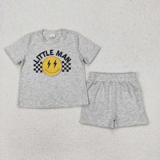 BSSO1303  Little Man Vinyl Grey Top Shorts Boys Summer Cotton Clothes Set