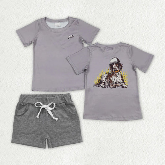 Sibling Baby Boys Camo Dog Print Button Shirts Pockets Short Outfit