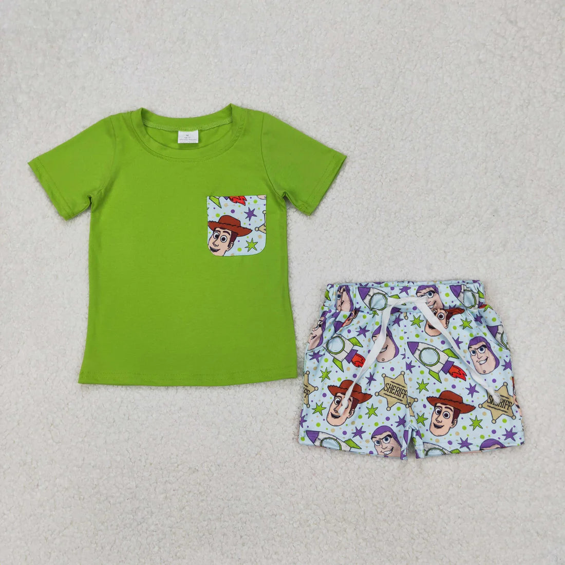 Sibling Baby Boys Summer Cartoon Short Sleeve Pocket T-shirt Top with Shorts Outfit
