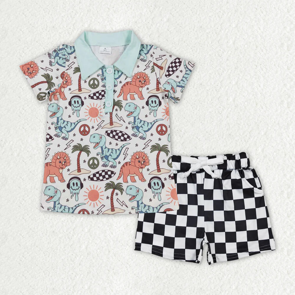 Sibling Baby Boys Ducks Fishing Print Button Polo Shirts Pockets Short Western Set