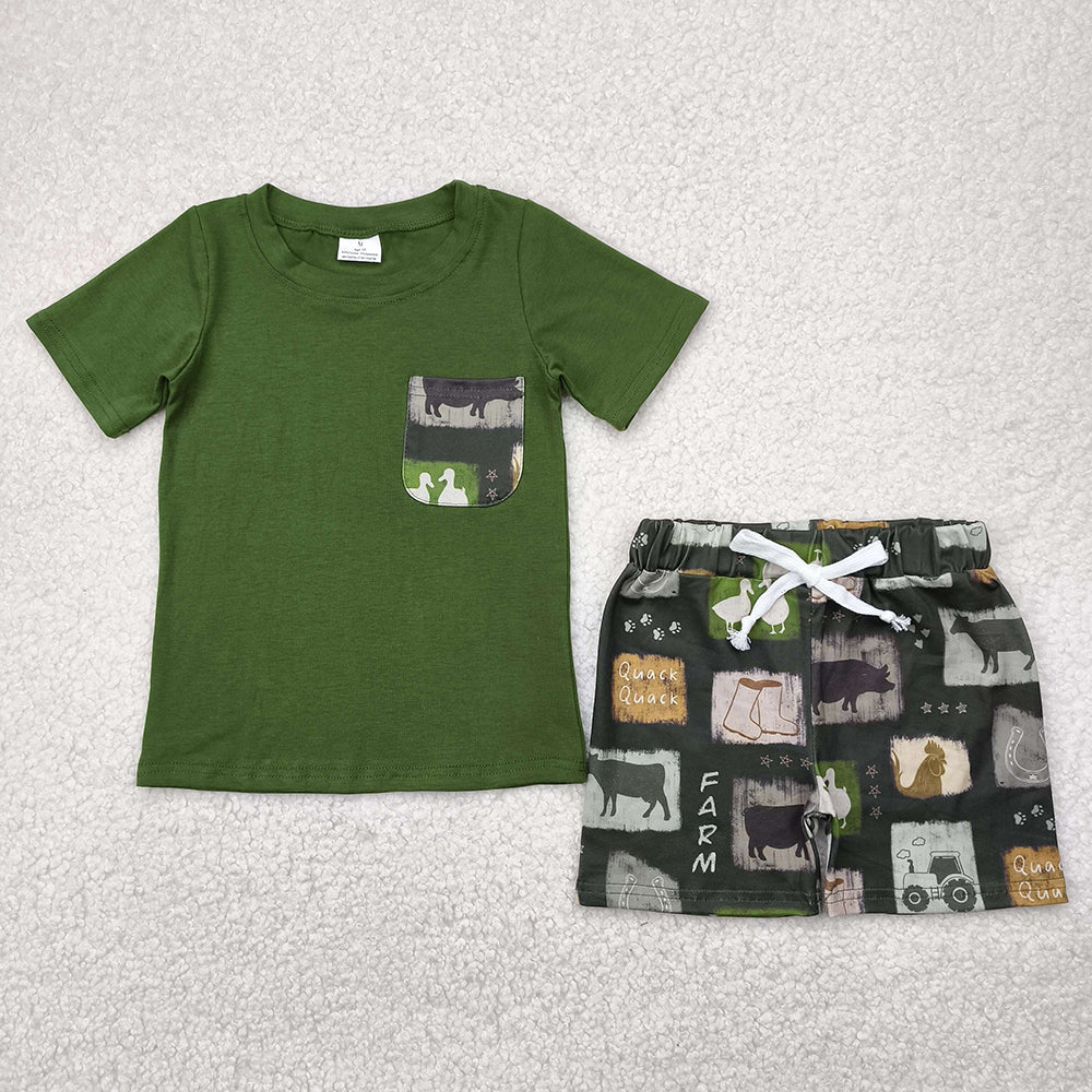 Sibling Baby Boys Summer Short Sleeve Pocket T-shirt Top with Shorts Outfit