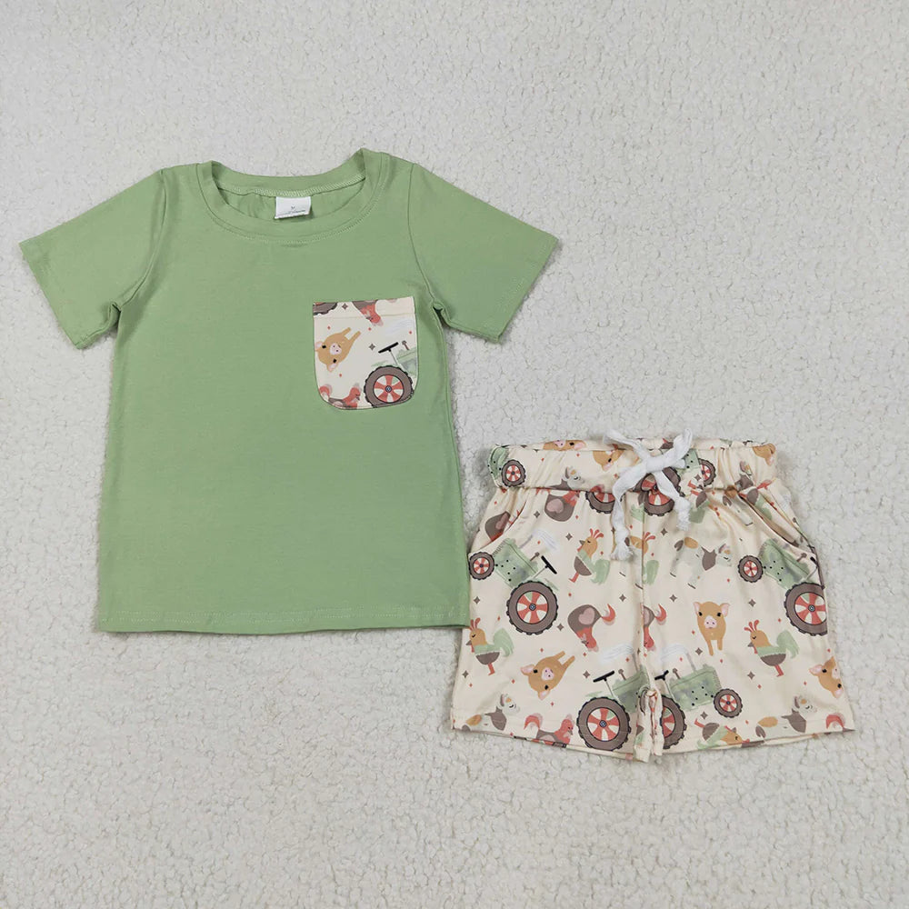 Sibling Baby Boys Summer Short Sleeve Pocket T-shirt Top with Shorts Outfit