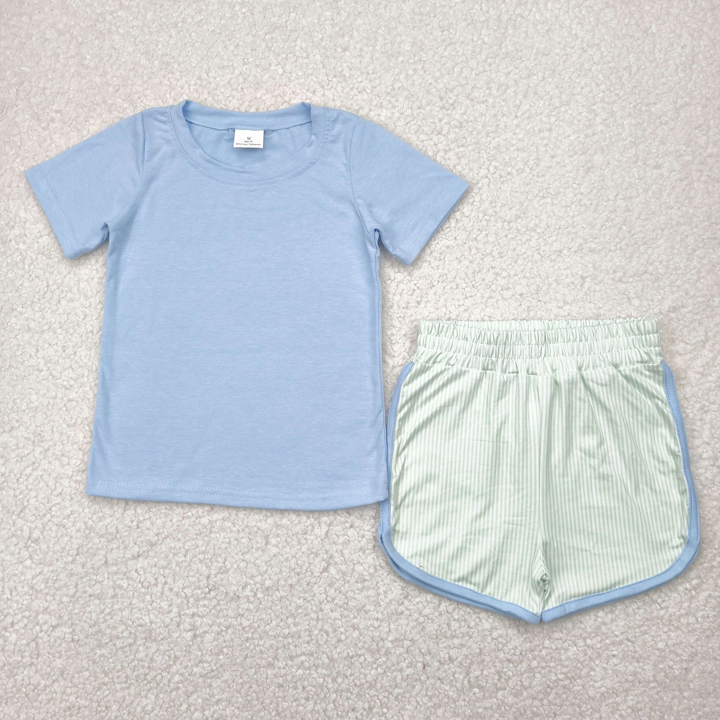 Sibling Toddler Girls & Boys Solid Color Short Sleeve Top with Striped Shorts Outfit