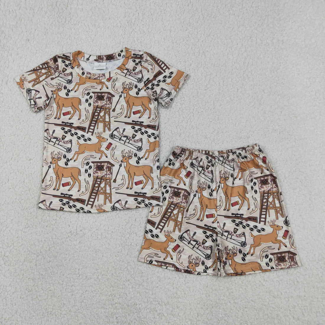Sibling Baby Boys Deer Ducks Camo Top Pockets Short Hunting Pajamas Clothes Sets