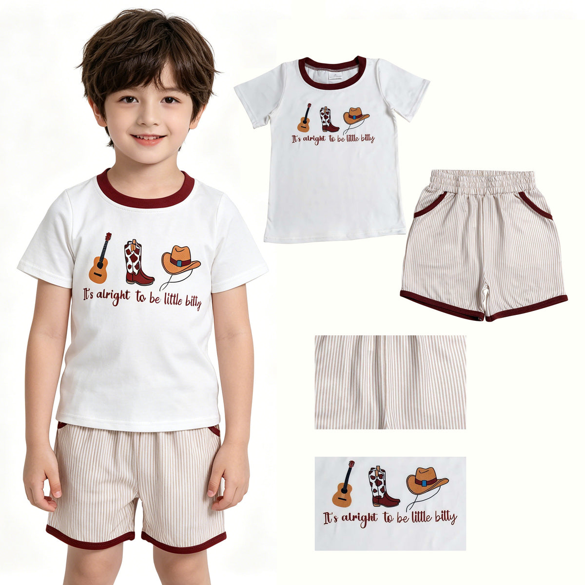 BSSO1578 It's Alright To be Little Bitty Top Stripes Shorts Boys Summer Clothes Set