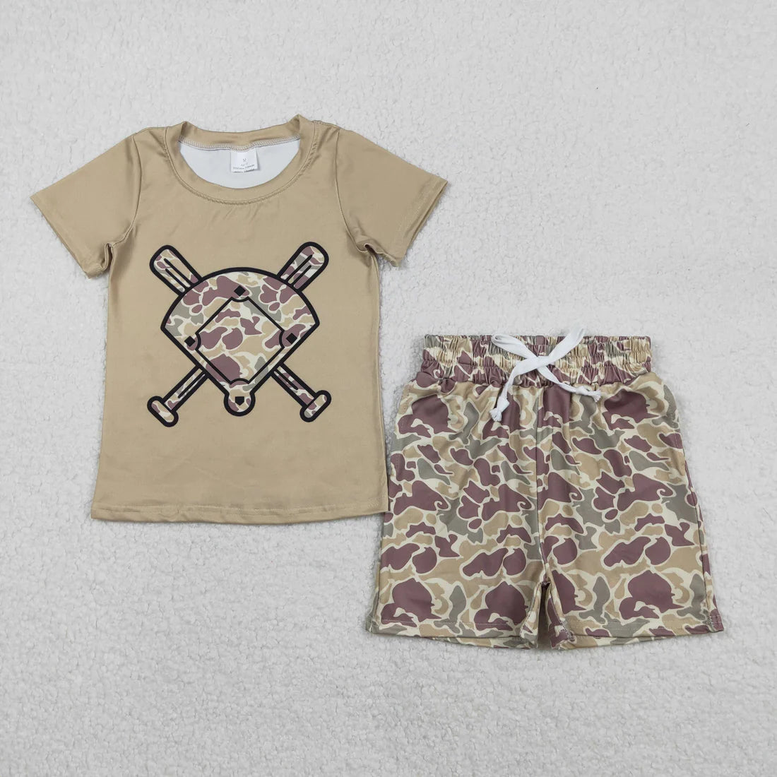 Sibling Baby Boys Short Sleeve Camo Baseballs Top Pockets Shorts Outfit