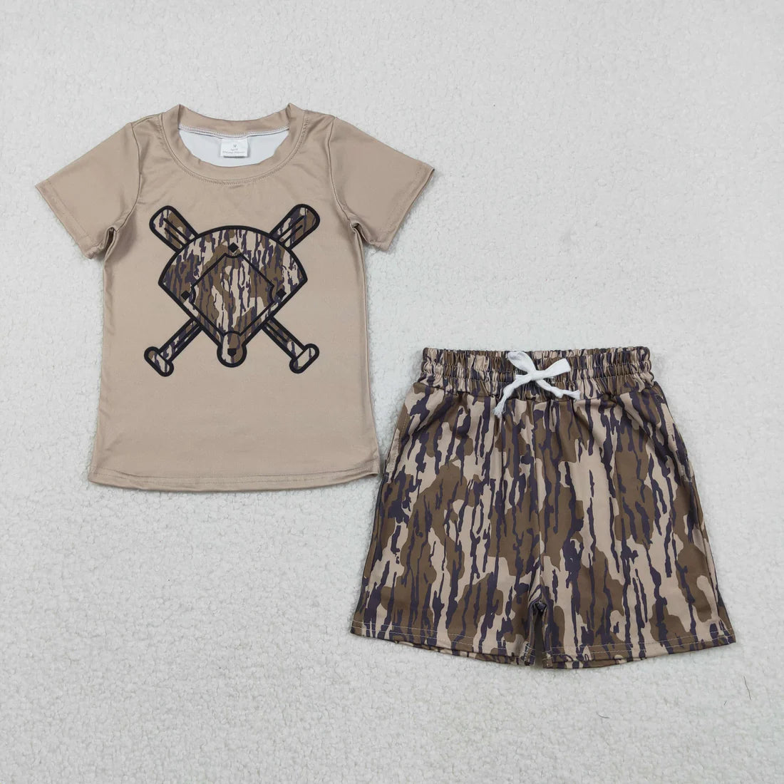 Sibling Baby Boys Short Sleeve Camo Baseballs Top Pockets Shorts Outfit