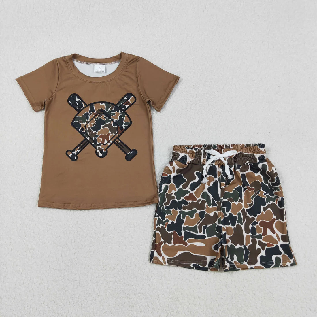 Sibling Baby Boys Short Sleeve Camo Baseballs Top Pockets Shorts Outfit