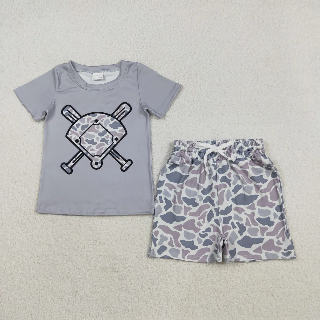 Sibling Baby Boys Short Sleeve Camo Baseballs Top Pockets Shorts Outfit