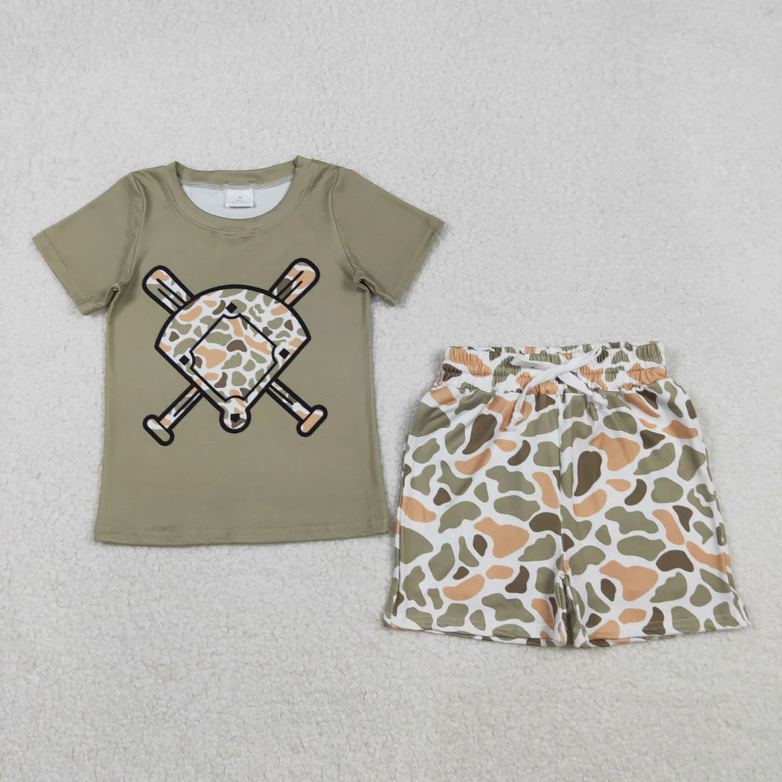 Sibling Baby Boys Short Sleeve Camo Baseballs Top Pockets Shorts Outfit