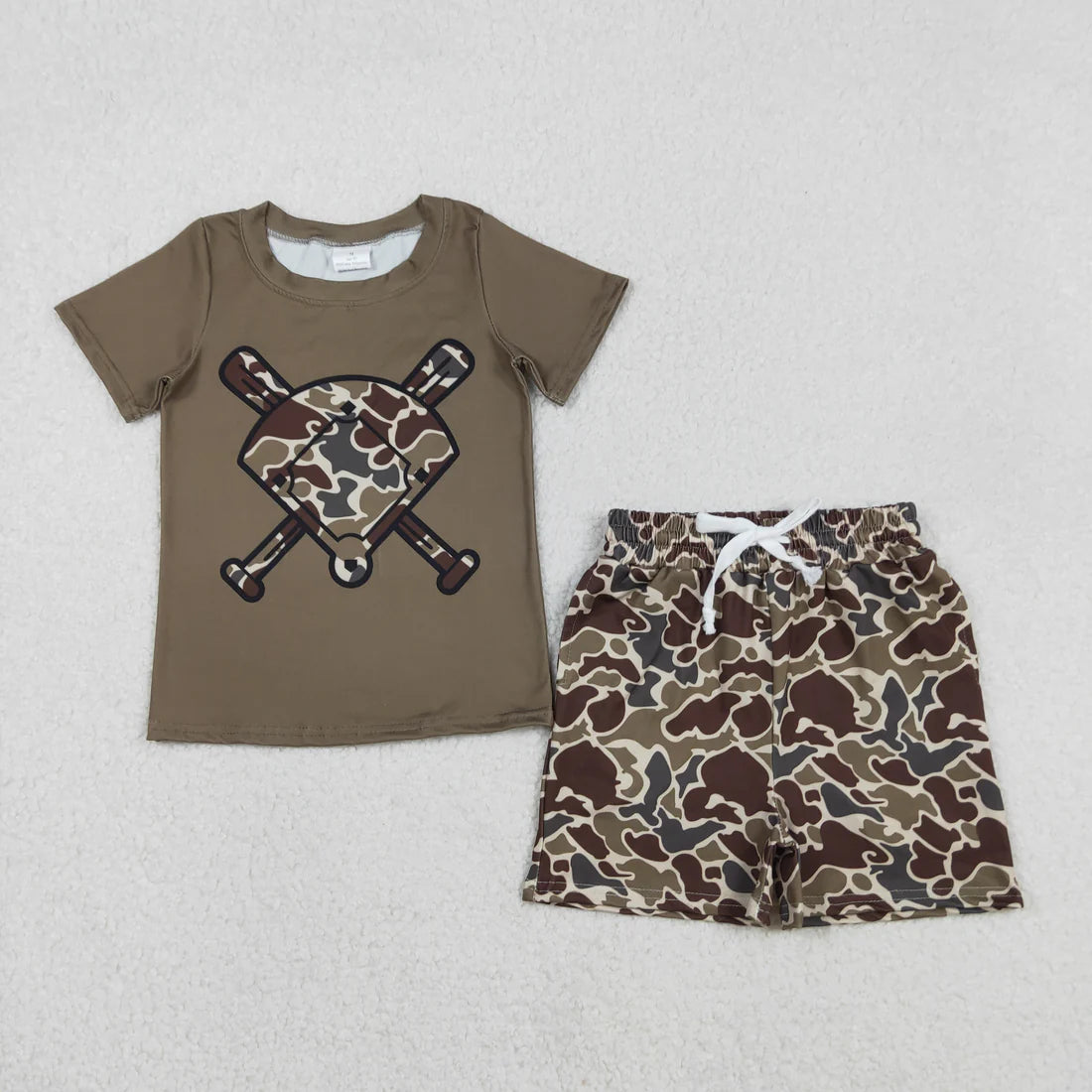 Sibling Baby Boys Short Sleeve Camo Baseballs Top Pockets Shorts Outfit