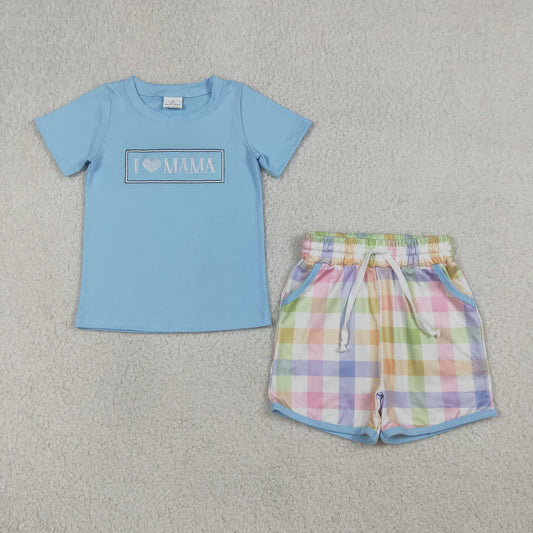 I LOVE MAMA Colorful Plaid Print Kids Summer Clothes Sibling Matching Styles