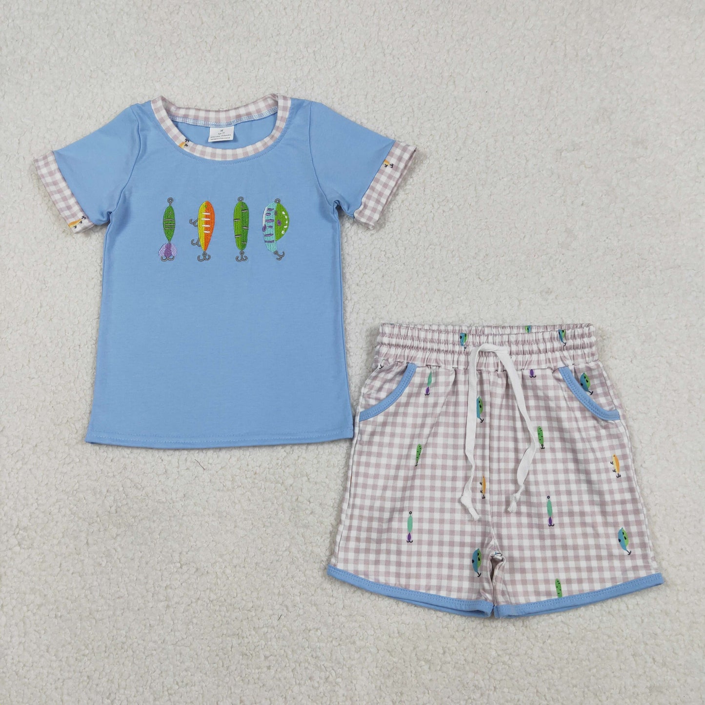 Sibling Baby Boys Short Sleeve Embroidery Fishing Top Shorts Hunting Clothes Sets