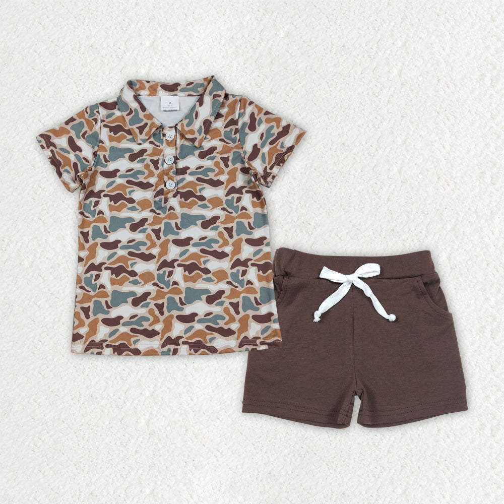 Sibling Baby Boys Deer Ducks Camo Button Polo Shirts Pockets Shorts Hunting Clothes Set