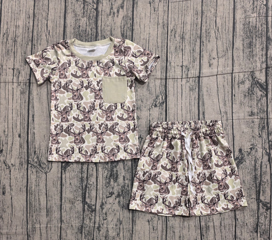 Preorder BSSO1794 Light Green Pocket Moose Camouflage Short Sleeve & Shorts Set - Boys