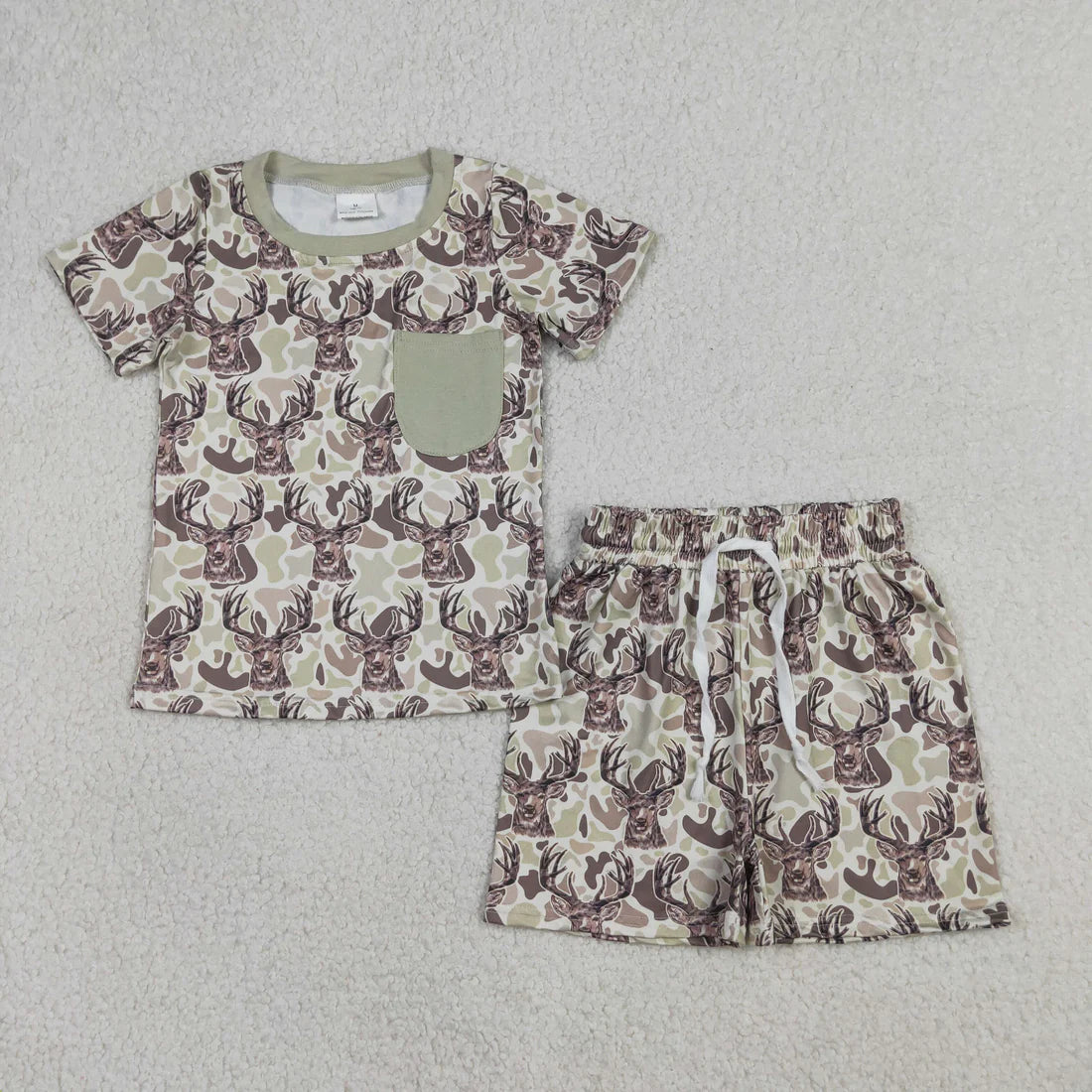 Sibling Baby Boys Short Sleeve Deer Ducks Camo Pockets Top Short Hunting Clothes Sets